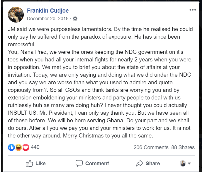 FACT-CHECK: Franklin Cudjoe denies he will celebrate an NPP election defeat