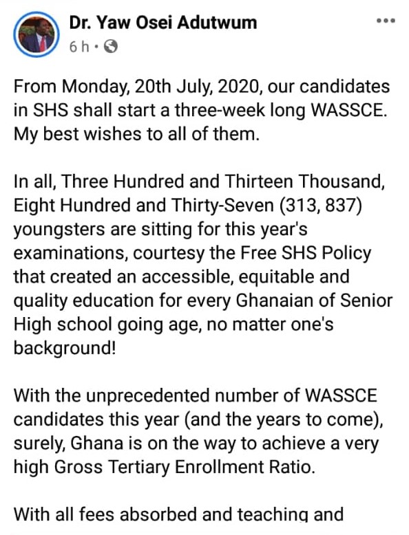 FACT-CHECK: Ghana’s President and deputy education minister post wrong figures about total number of 2020 WASSCE candidates?