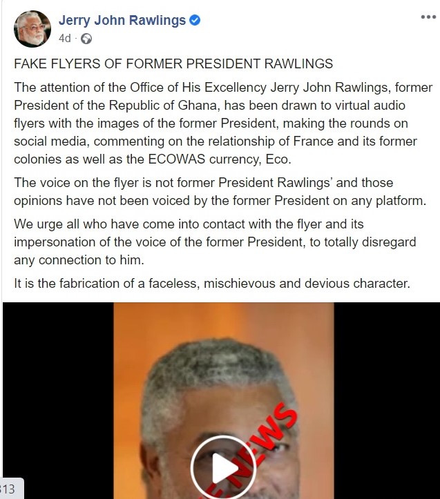 FALSE: Rawlings lashes out at France for hijacking West African common currency Eco