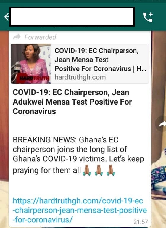 FALSE: Ghana’s Electoral Commission Chairperson tests positive for coronavirus