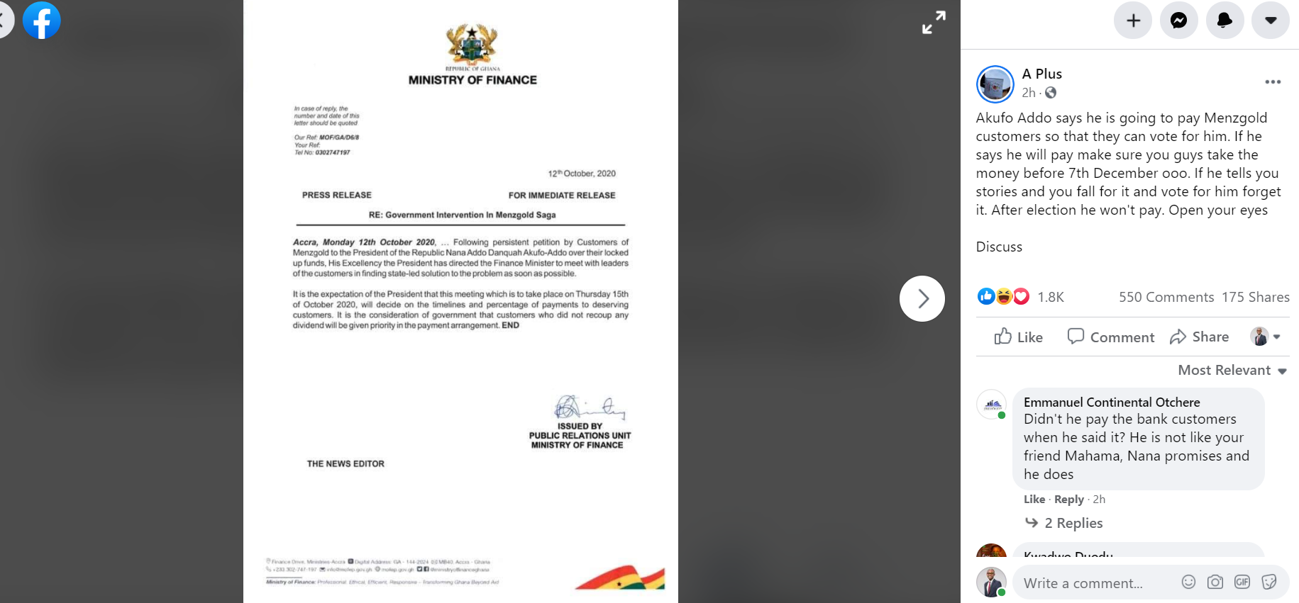 FAKE: Viral letter claims Finance Ministry to meet aggrieved Menzgold customers