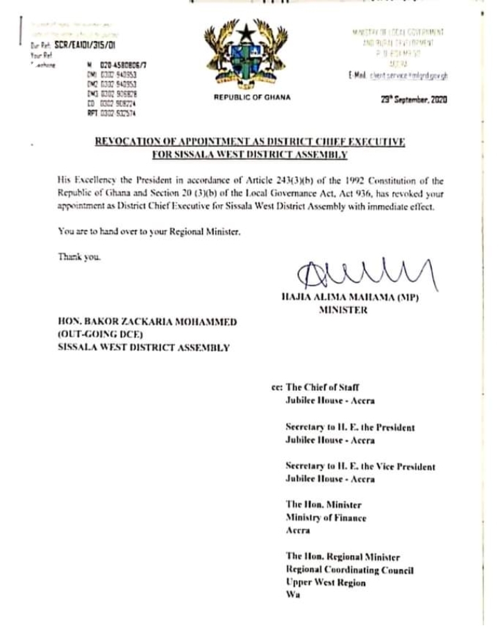 TRUE: Sissala West District Chief Executive sacked