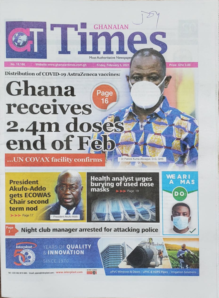 COVAX: Ghana's COVID-19 vaccine allocations to come in two batches