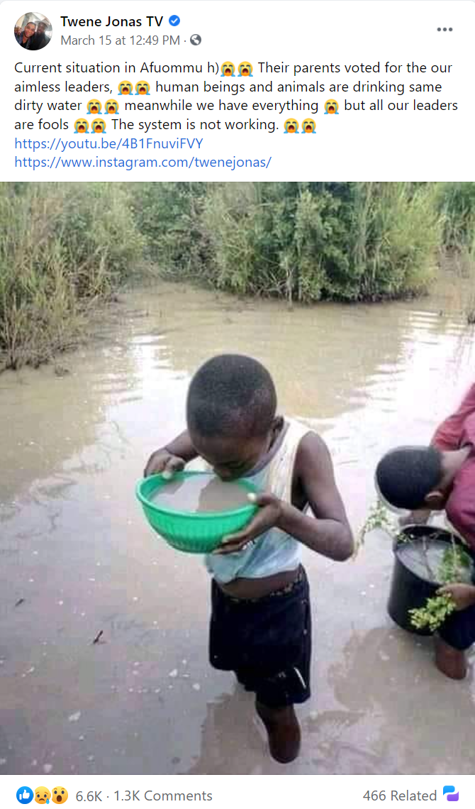 FACT-CHECK: Picture of a boy drinking dirty water shows current situation in Ghana?