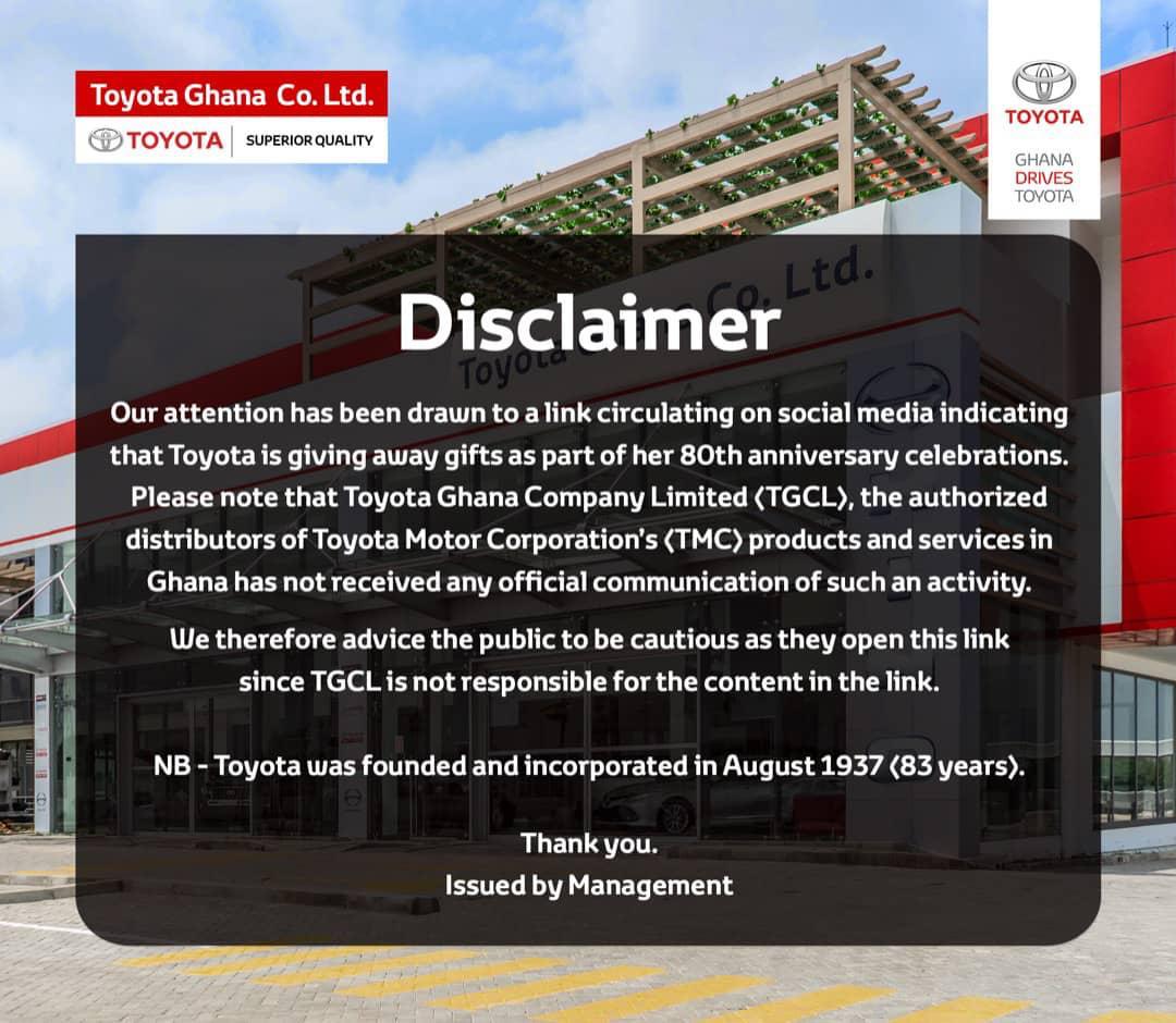 HOAX: A site offering cars and gifts as part of Toyota's 80th anniversary celebration is a scam