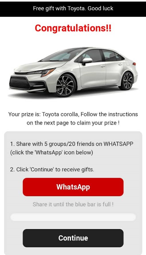 HOAX: A site offering cars and gifts as part of Toyota's 80th anniversary celebration is a scam