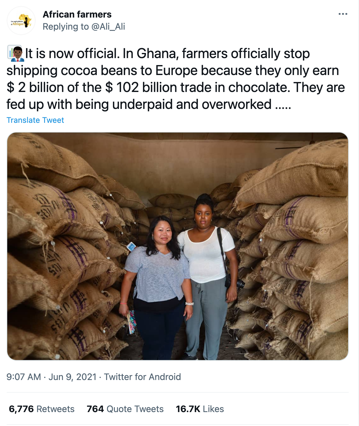 FALSE: Ghana has NOT stopped shipping cocoa beans to Europe