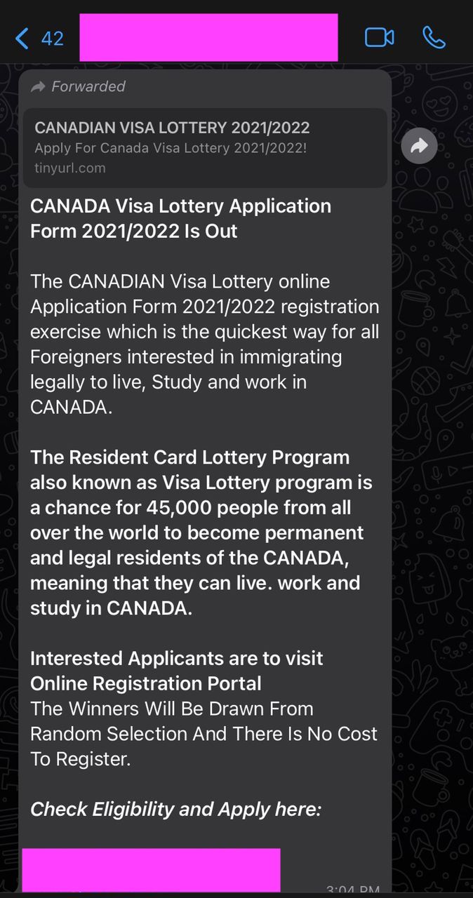 HOAX: Viral link promoting Canadian visa lottery application 2021/2022 is a SCAM HOAX: Viral link promoting Canadian visa lottery application 2021/2022 is a SCAM