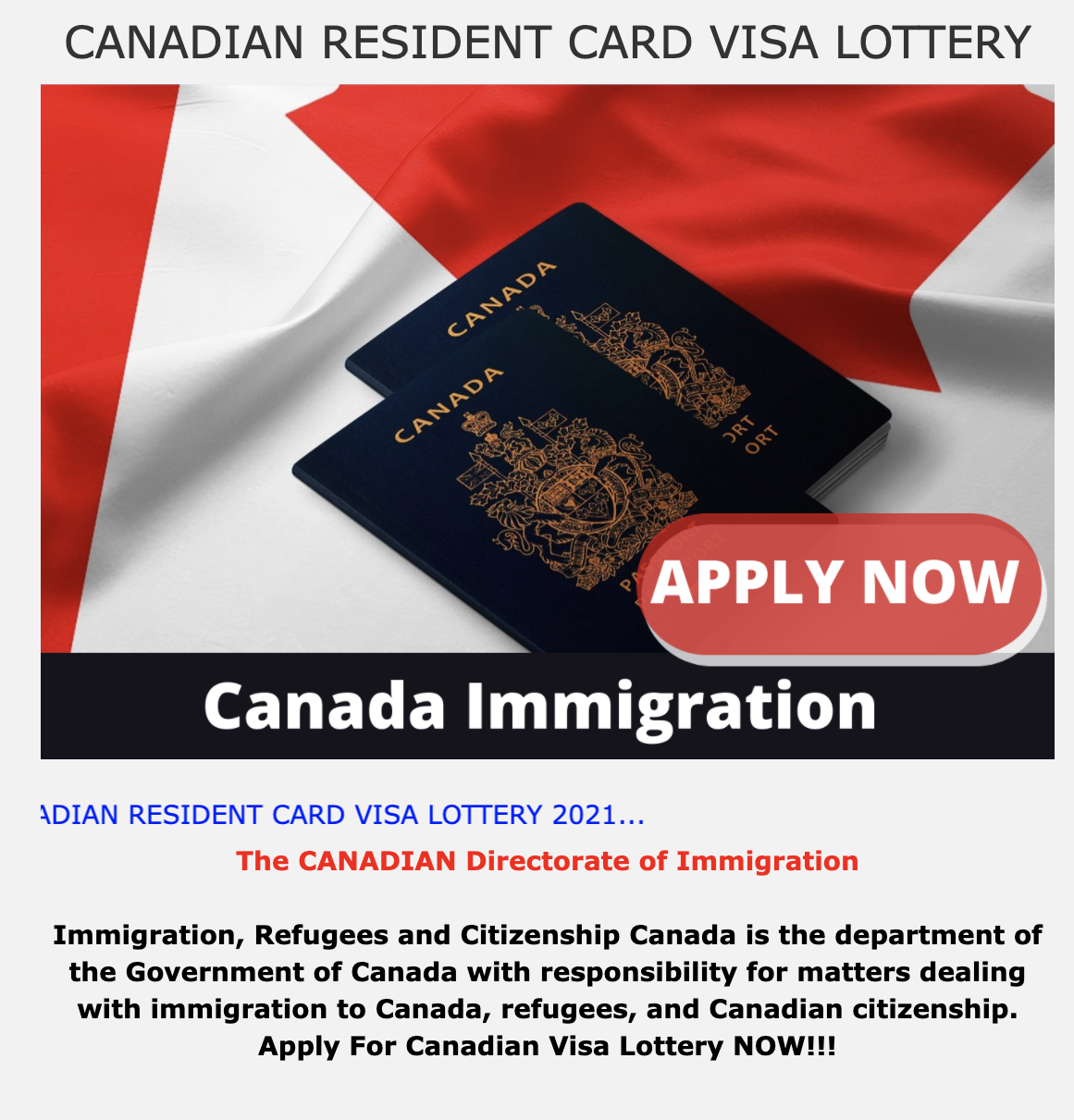 HOAX: Viral link promoting Canadian visa lottery application 2021/2022 is a SCAM HOAX: Viral link promoting Canadian visa lottery application 2021/2022 is a SCAM