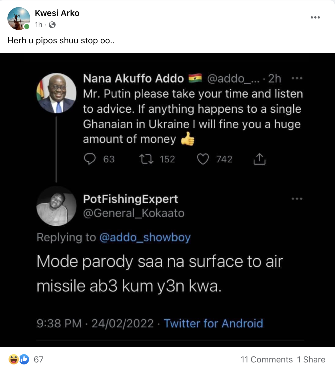 FACT-CHECK: President Akufo-Addo has NOT threatened to fine Russia if Ghanaians in Ukraine are harmed during the military attacks on the country