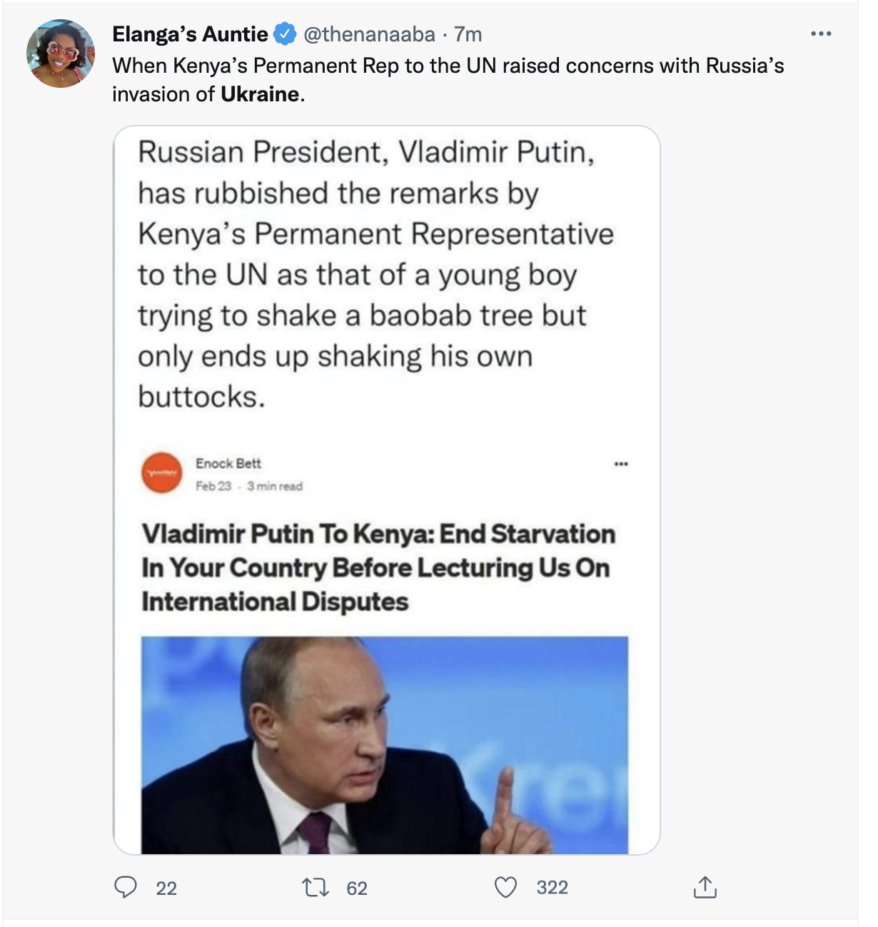 FAKE: Vladimir Putin has NOT responded to Kenyan U.N. Ambassador's remarks condemning Russia's moves in Ukraine