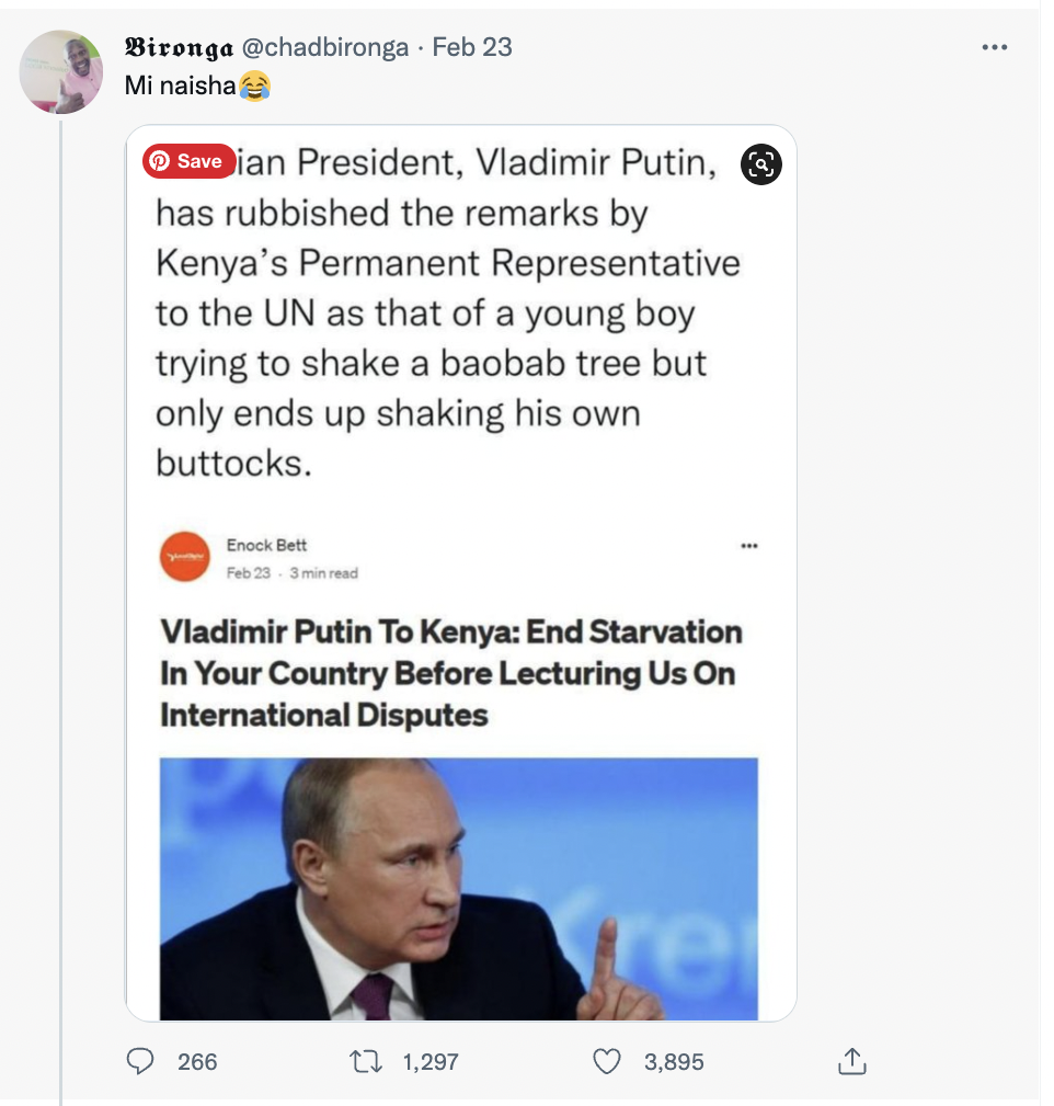 FAKE: Vladimir Putin has NOT responded to Kenyan U.N. Ambassador's remarks condemning Russia's moves in Ukraine