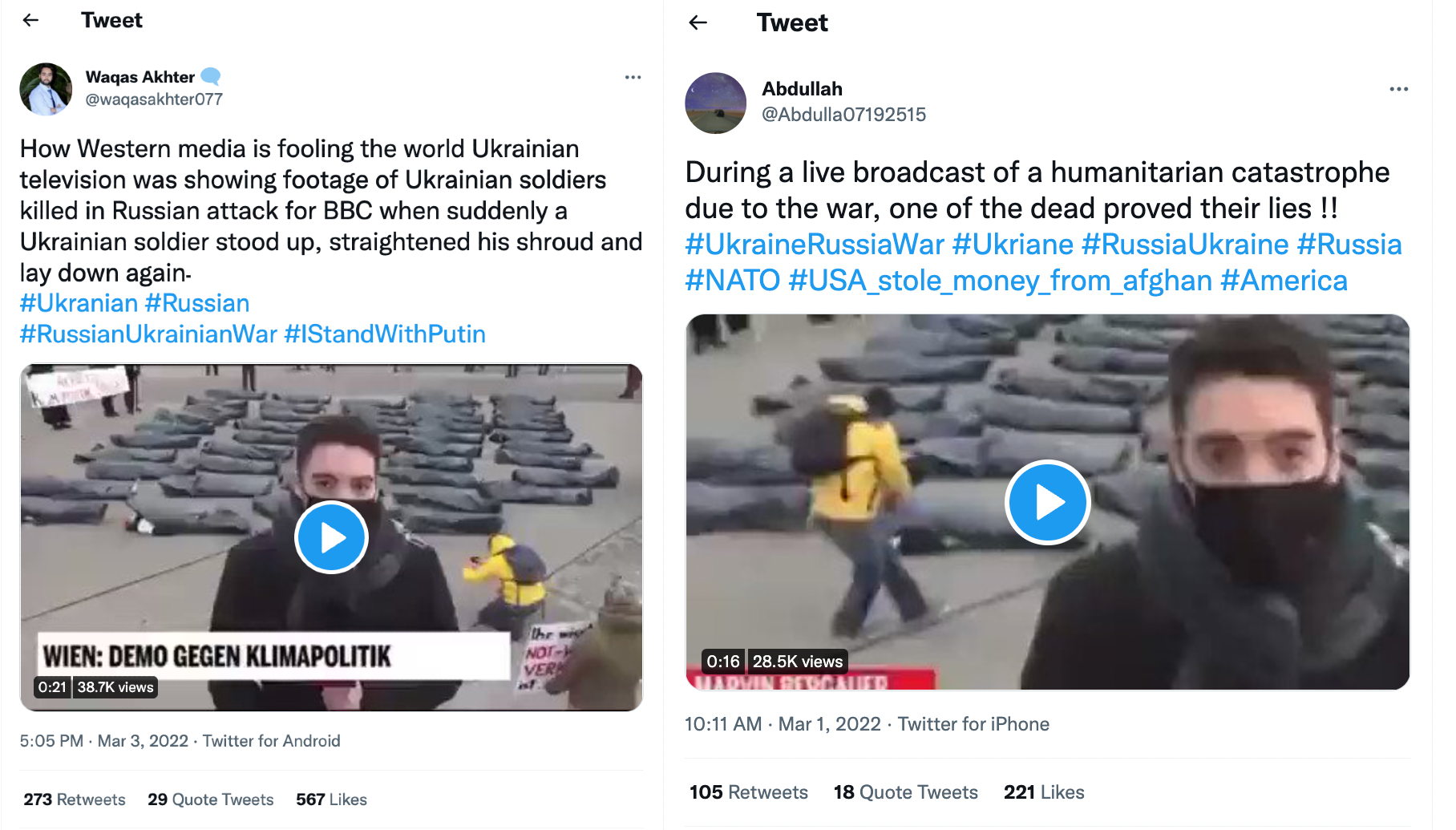 FALSE: Viral video claims Ukraine is making people feign death to win global sympathy
