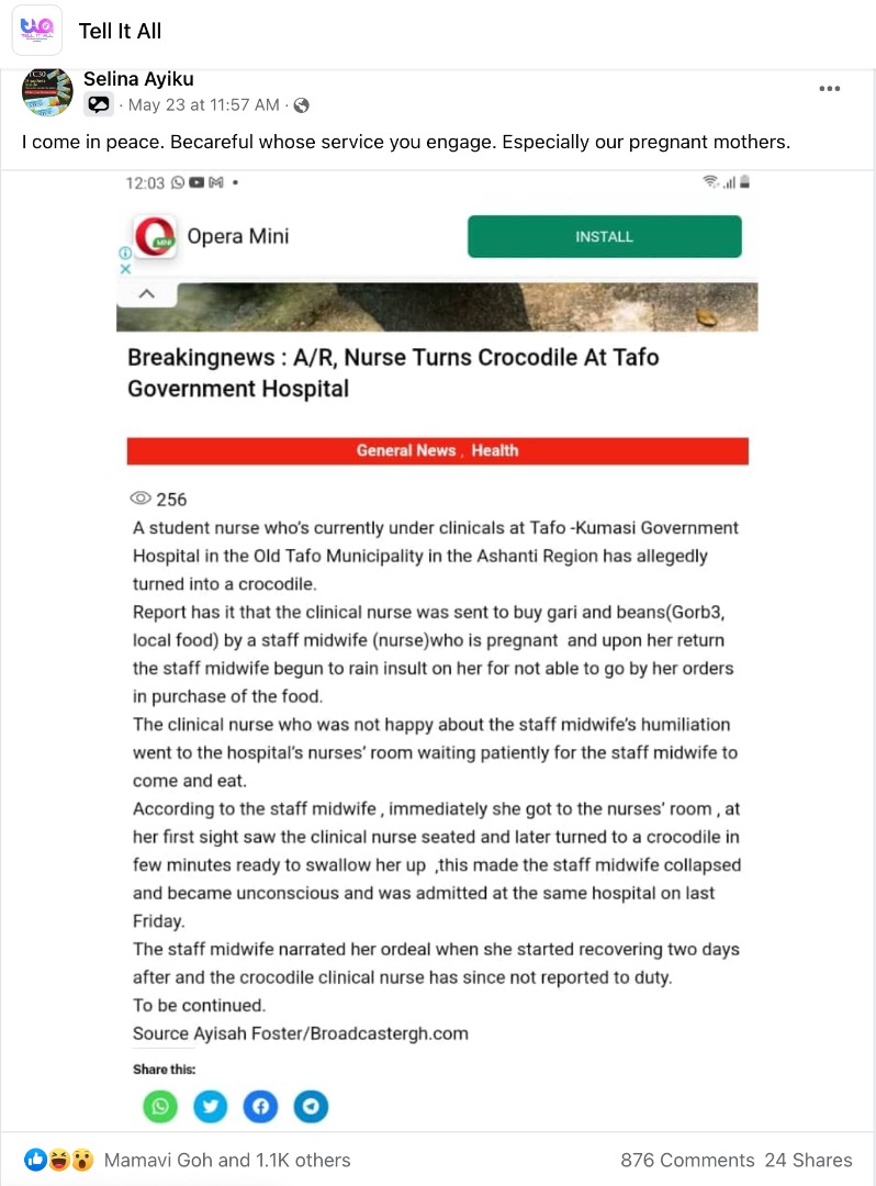 FACT-CHECK: Nurse turns into a crocodile at Tafo Government Hospital? FACT-CHECK: Nurse turns into a crocodile at Tafo Government Hospital?