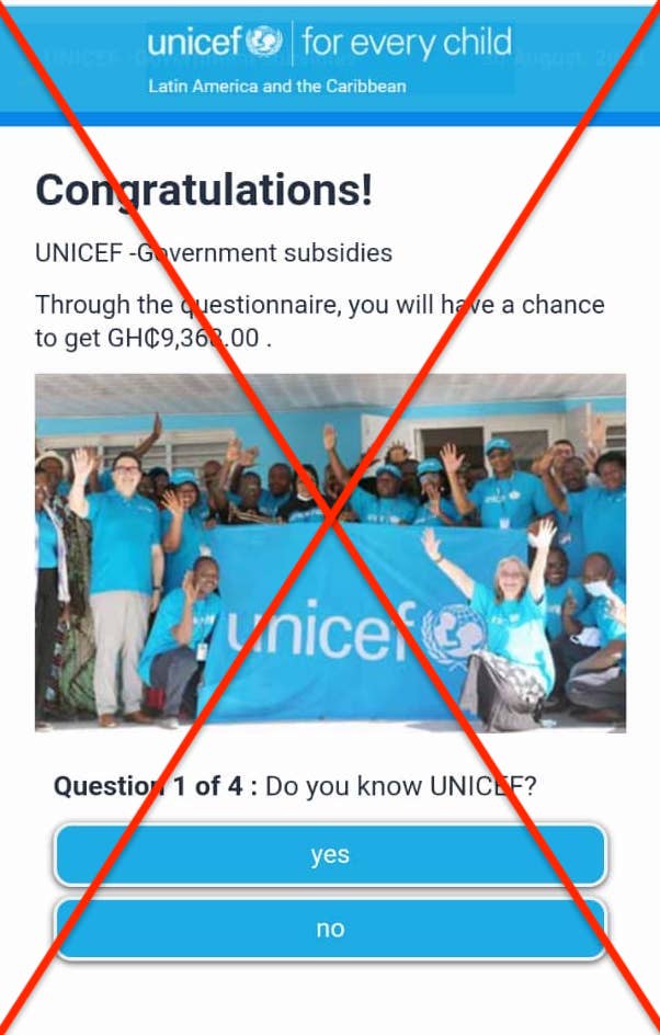 HOAX: UNICEF is NOT offering money to survey participants