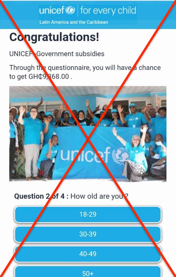 HOAX: UNICEF is NOT offering money to survey participants