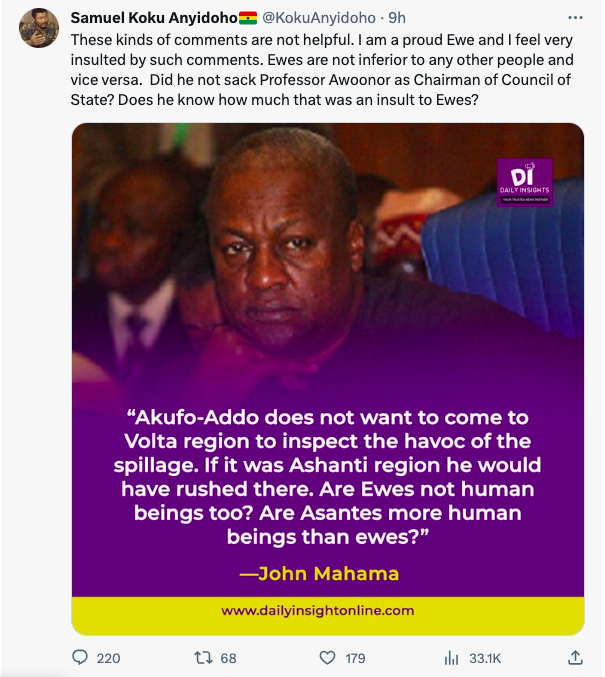 FACT-CHECK: No evidence that former Prez Mahama made tribal comment following Volta floods