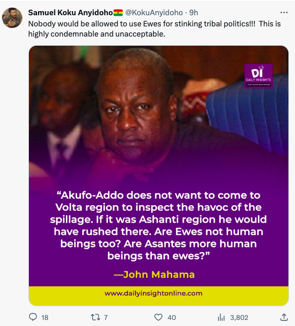 FACT-CHECK: No evidence that former Prez Mahama made tribal comment following Volta floods