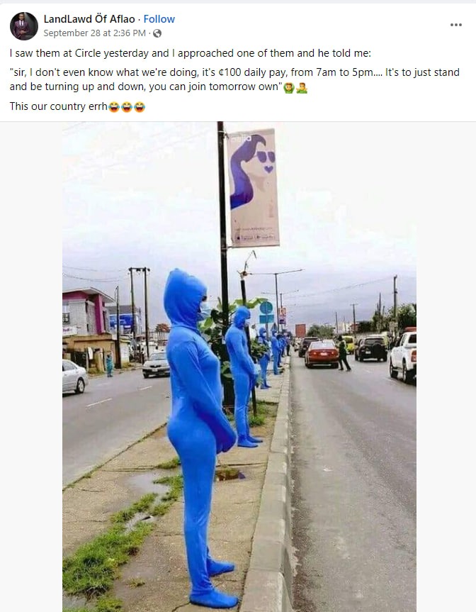 FACT-CHECK: Image of blue-jumpsuit-wearing human billboards is not from Ghana