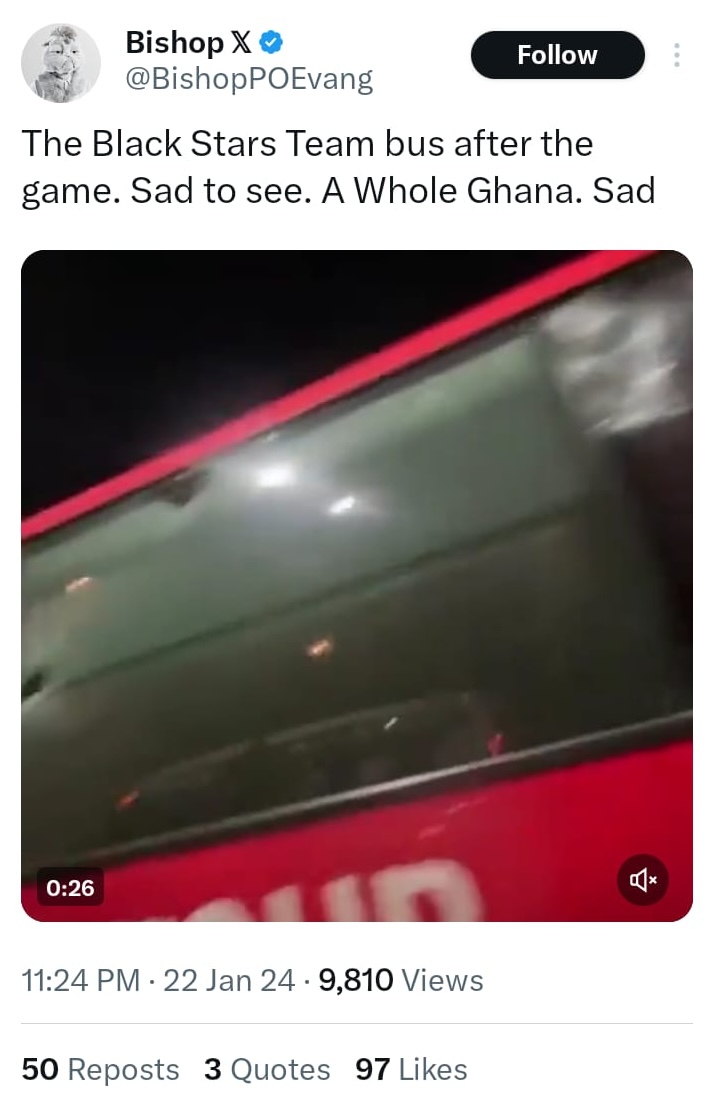No, Black Stars team bus was not vandalised in Côte d'Ivoire