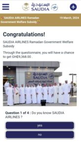 HOAX: Saudi Airlines is not offering cash rewards to Ghanaians as Ramadan subsidy