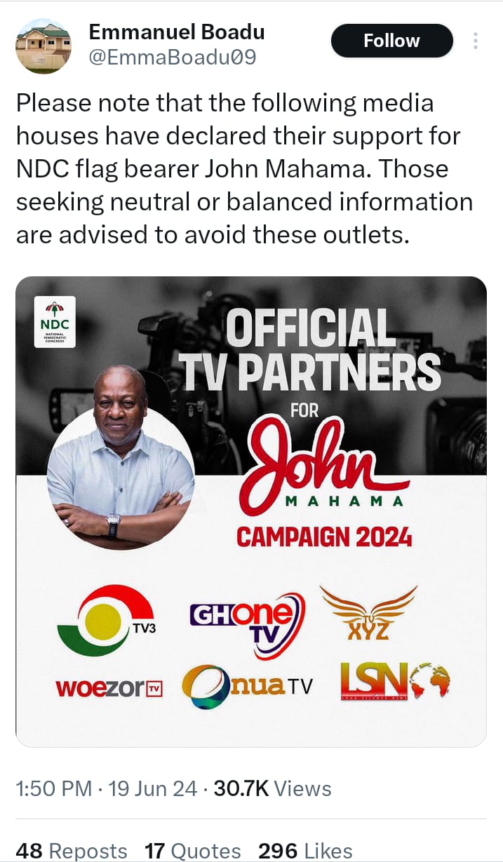 FACT-CHECK: Has the NDC named 6 TV partners ahead of the December elections?