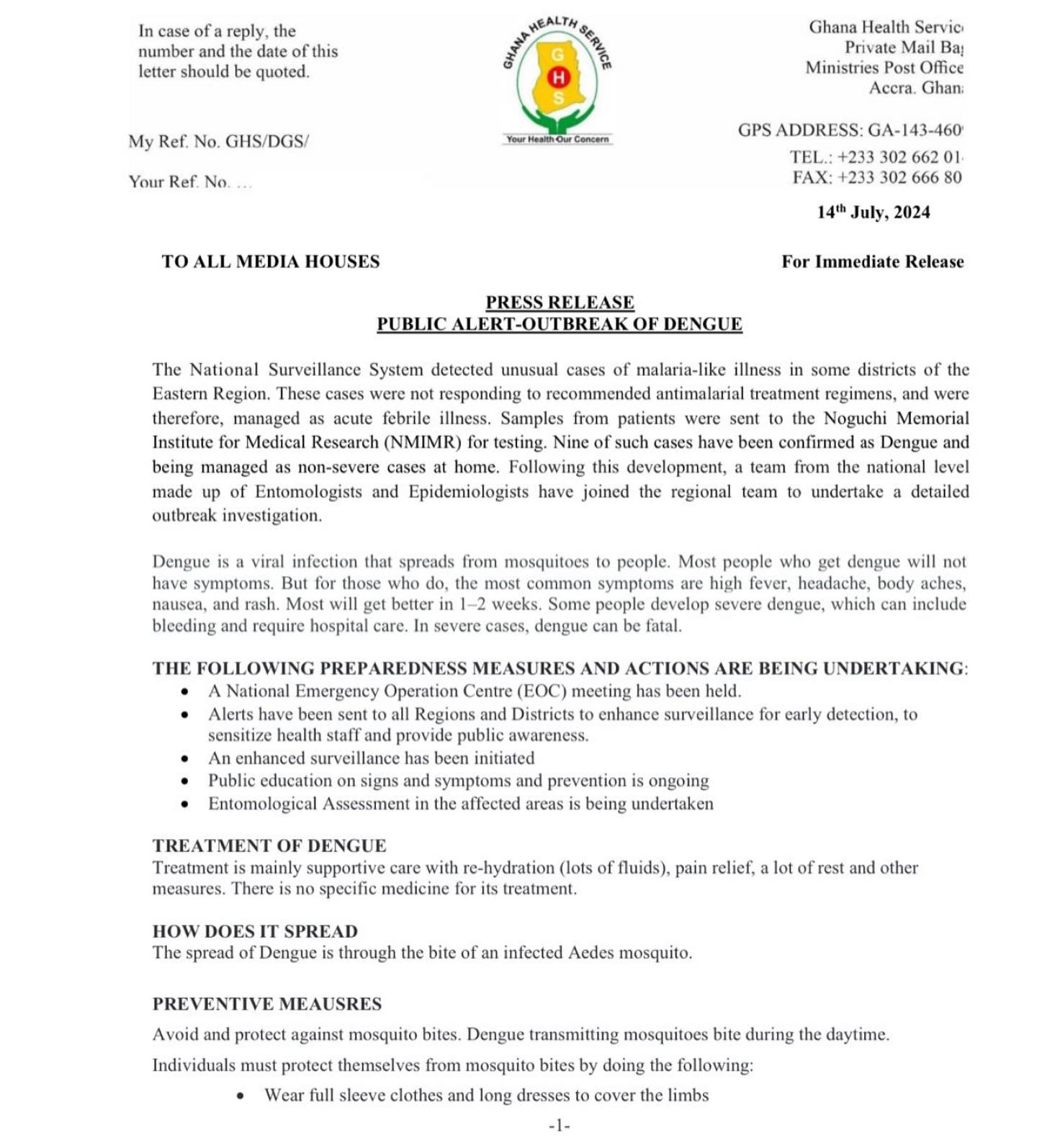 FACTSHEET: Ghana records 9 cases of Dengue fever