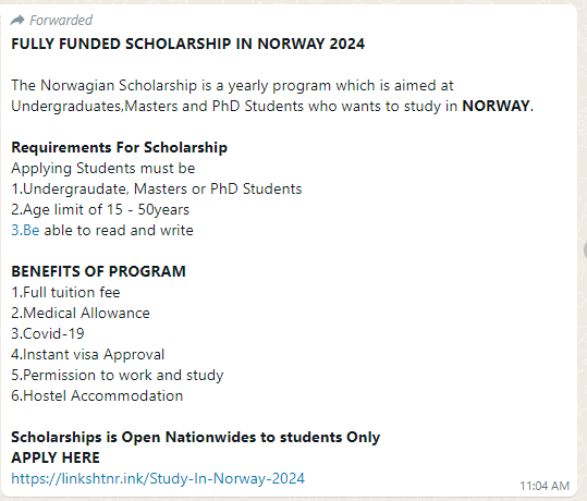 SCAM: A phishing website offering Norwegian scholarships is a Hoax