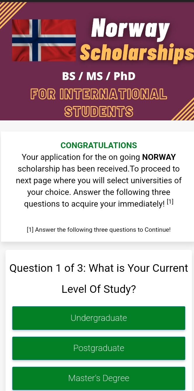 SCAM: A phishing website offering Norwegian scholarships is a Hoax