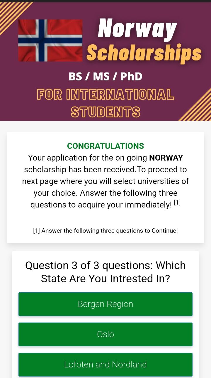 SCAM: A phishing website offering Norwegian scholarships is a Hoax