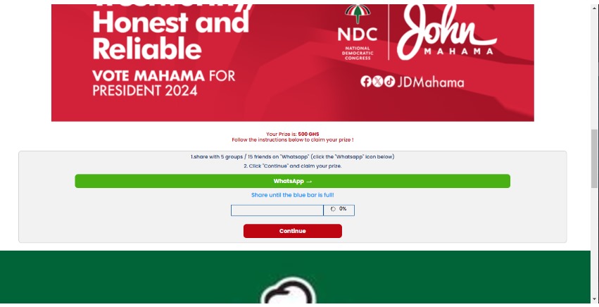 HOAX: WhatsApp message claiming John Mahama is giving out Gh¢500 in campaign funds is a scam