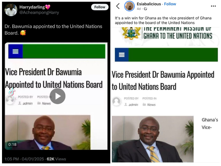 Misleading: Bawumia's 'UN Board' appointment being recirculated dates back to 2018