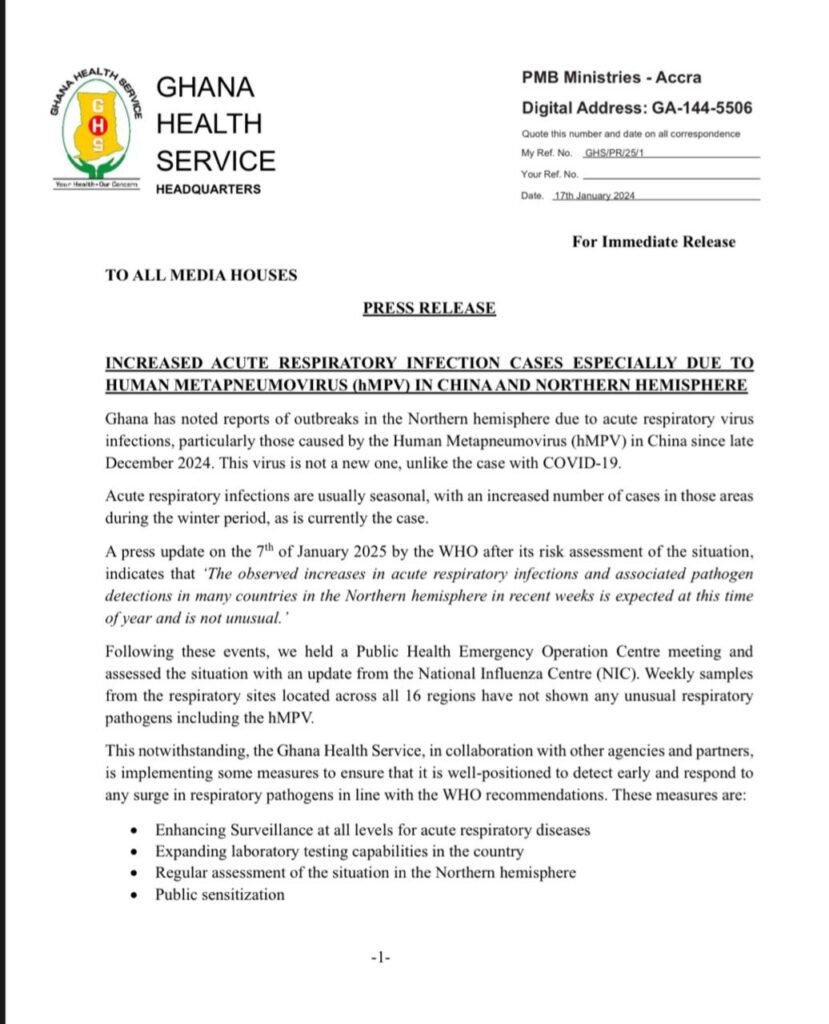 Ghana Health Service, partners announce readiness to fight hMPV 