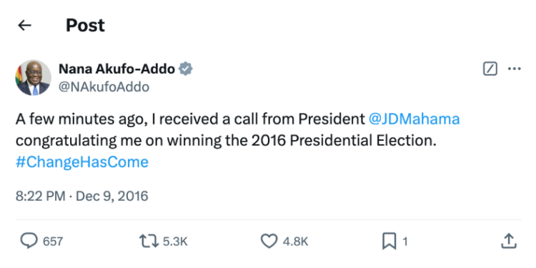 False! Bawumia is not the first to concede before EC announced presidential results