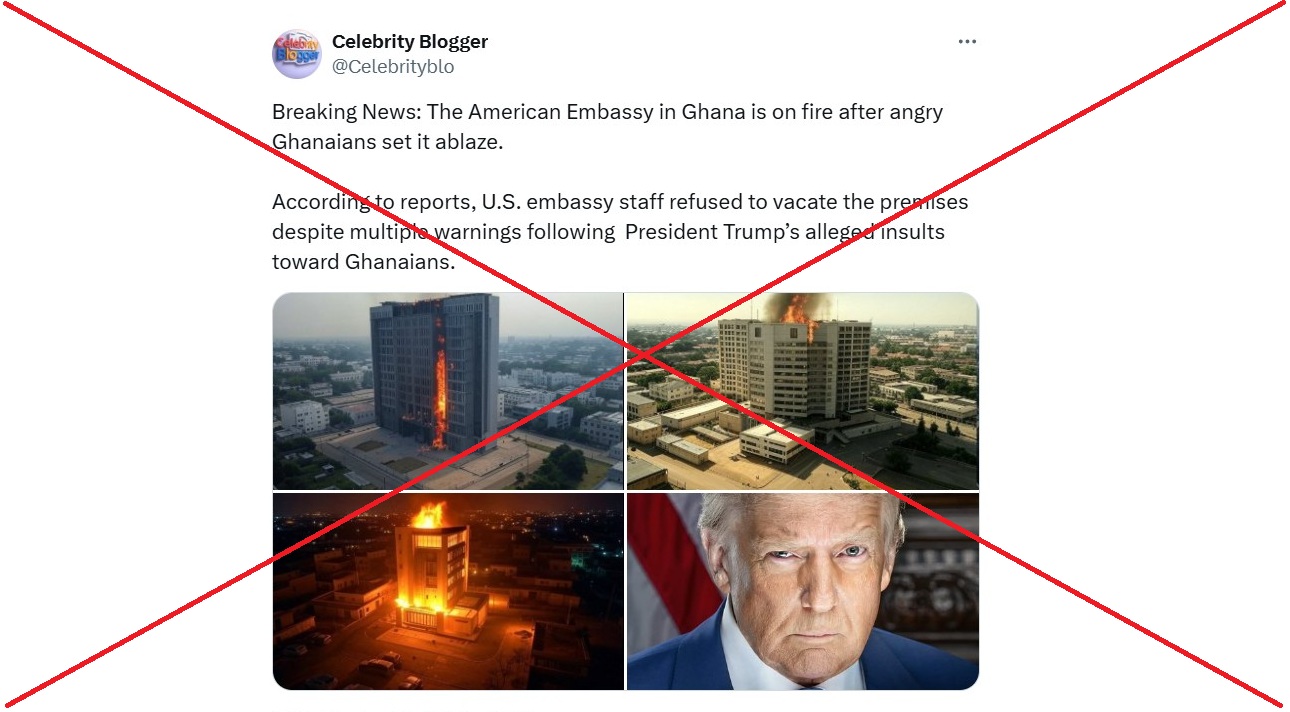 FACT-CHECK: Viral WhatsApp post of US Embassy in Ghana on fire is False