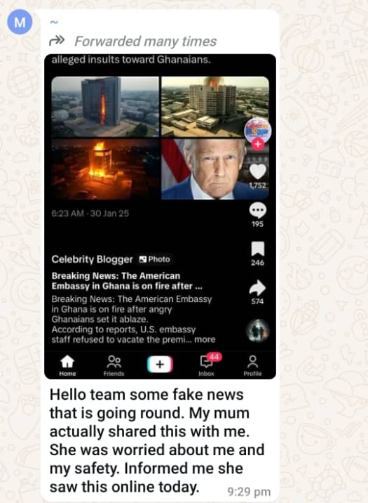 FACT-CHECK: Viral WhatsApp post of US Embassy in Ghana on fire is False
