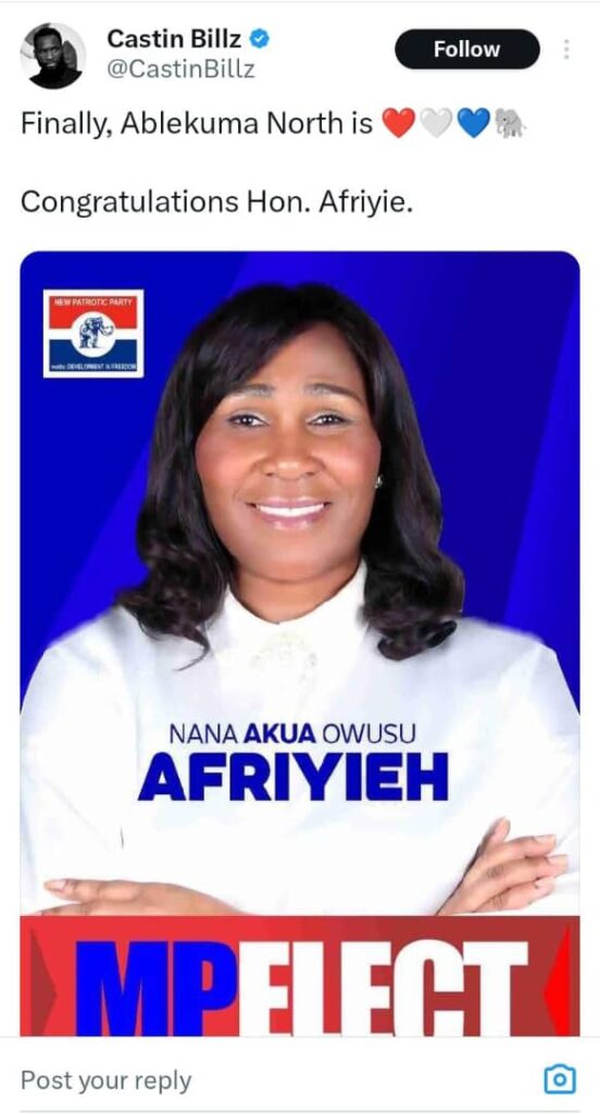 False! EC has not declared the results for Ablekuma North constituency