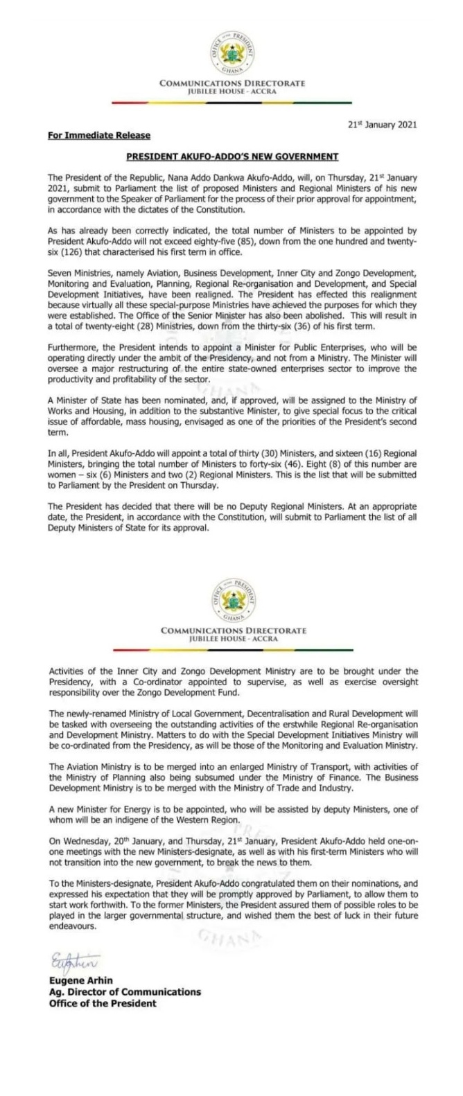 FACT-CHECK: False! Akufo-Addo’s administration did not leave behind 30 ministries