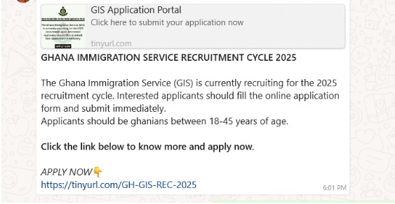 HOAX: Ghana Immigration Service 2025 recruitment post making rounds on WhatsApp is a scam