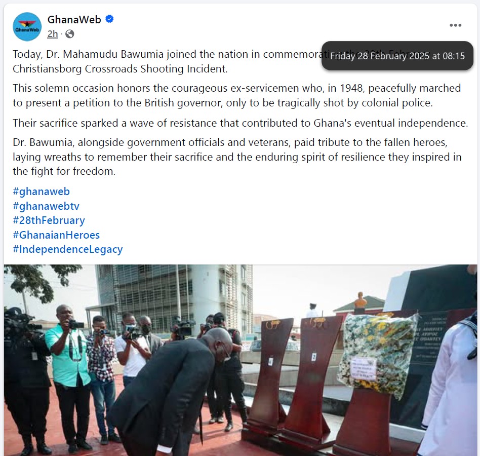 Misleading! Bawumia did not attend the 2025 commemoration of February 28 event; recirculated photos are old