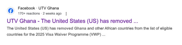 False! Ghana has never been part of the US visa-waiver programme