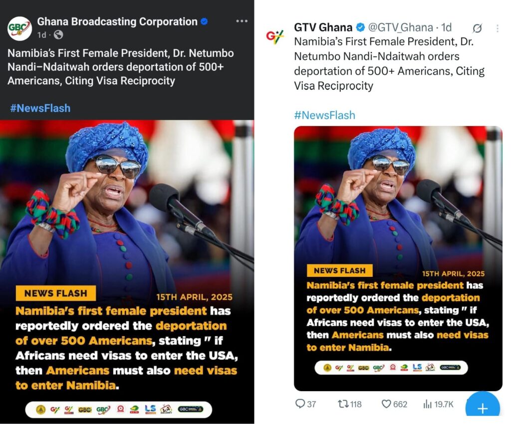 False! - Namibian president did not order deportation of 500 Americans over new visa rules
