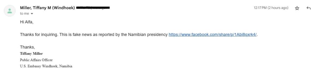 False! - Namibian president did not order deportation of 500 Americans over new visa rules