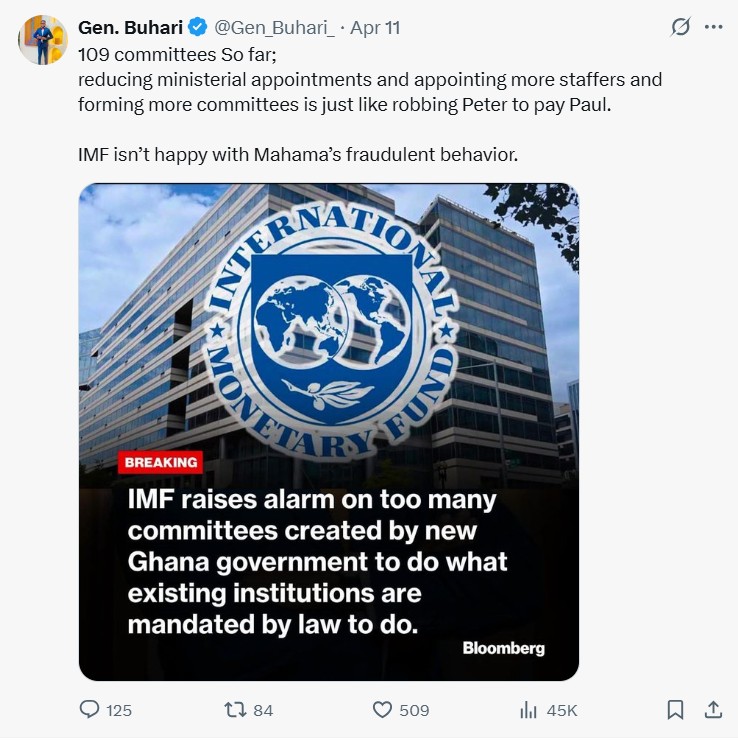 False! IMF hasn’t complained about number of committees created by the Mahama-led government
