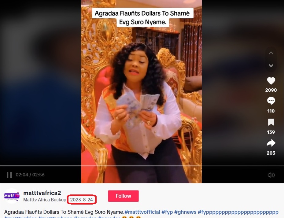Misleading! Video of Agradaa counting US$10,000 is from 2023, unrelated to Sammy Gyamfi gift saga Misleading! Video of Agradaa counting US$10,000 is from 2023, unrelated to Sammy Gyamfi gift saga