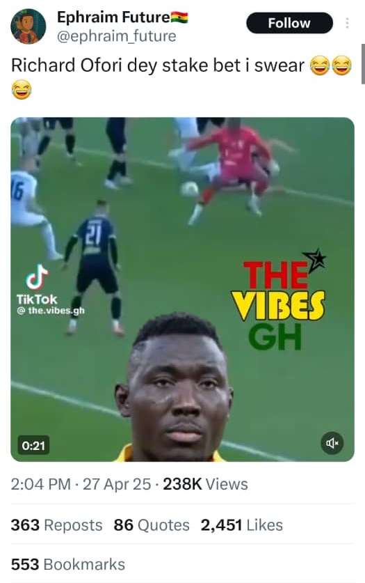 False! Goalkeeper in viral own goal video is NOT Richard Ofori