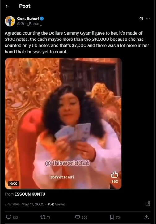 Misleading! Video of Agradaa counting US$10,000 is from 2023, unrelated to Sammy Gyamfi gift saga Misleading! Video of Agradaa counting US$10,000 is from 2023, unrelated to Sammy Gyamfi gift saga
