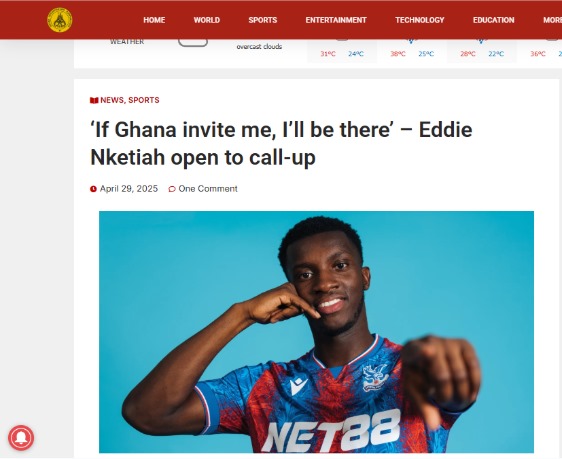 Misleading! Recent reports of Eddie Nketiah’s Black Stars availability is based on a 2022 interview
