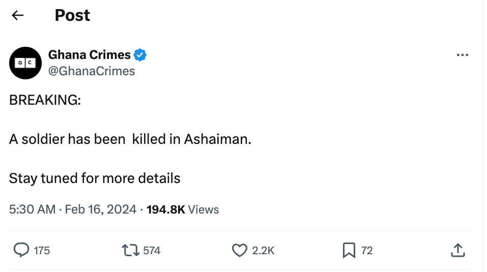 FACT-CHECK: No soldier has been killed in Ashaiman as being portrayed on social media