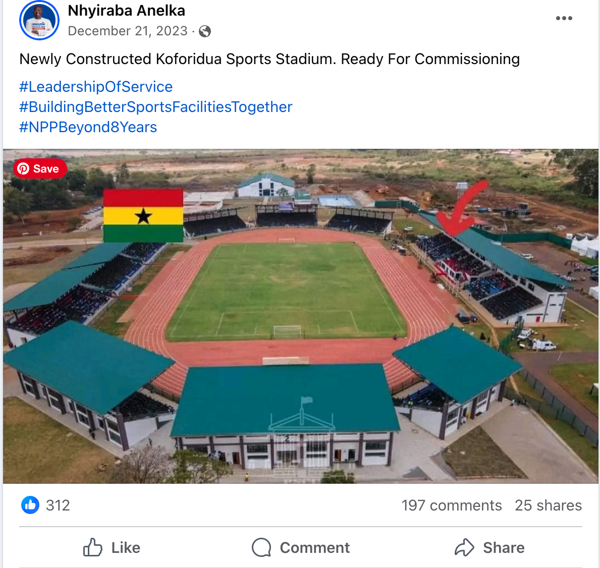 MISLEADING: A picture of a newly constructed stadium being circulated on Facebook is not from Ghana